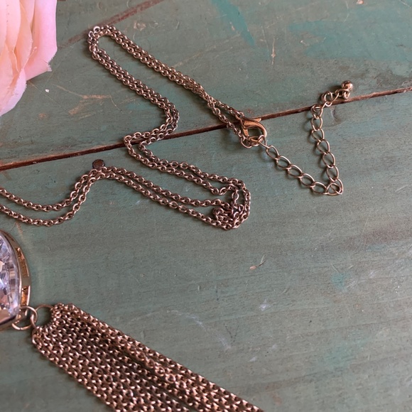 ❤️ Big Heart - Clear Faceted Stone Heart Pendant Gold Tone Long Necklace ❤️ - Picture 5 of 8